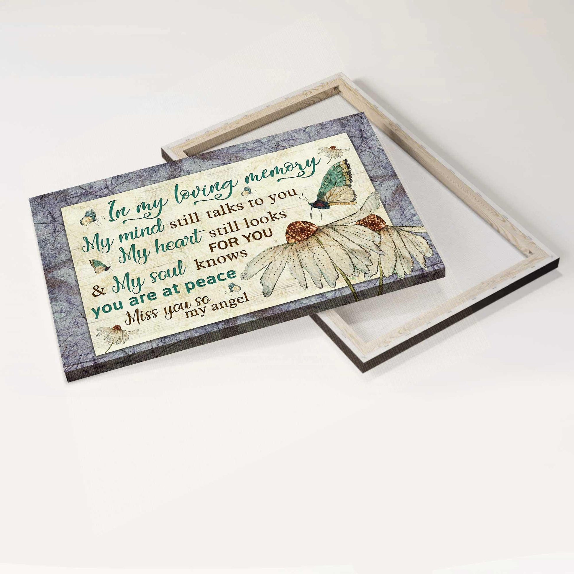 Memorial Premium Wrapped Landscape Canvas - Butterfly Drawing, White Flower Painting, My Heart Still Looks For You - Heaven Gift For Members Family - Amzanimalsgift