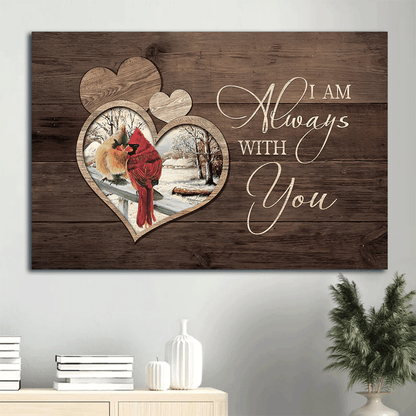 Memorial Premium Wrapped Landscape Canvas - Cardinal Couple, Heart Wooden Background, I Am Always With You - Heaven Gifts For Family Members - Amzanimalsgift