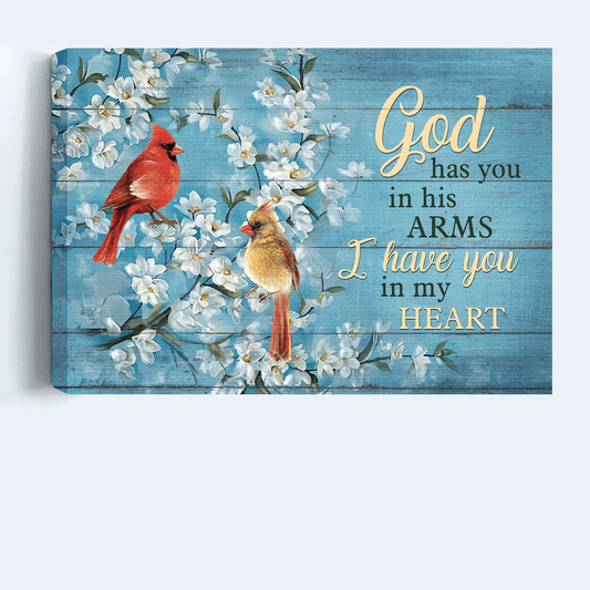 Memorial Premium Wrapped Landscape Canvas - Cardinal Couple, Jasmine Painting, Vintage Painting - Heaven Gifts For Family Members - Amzanimalsgift