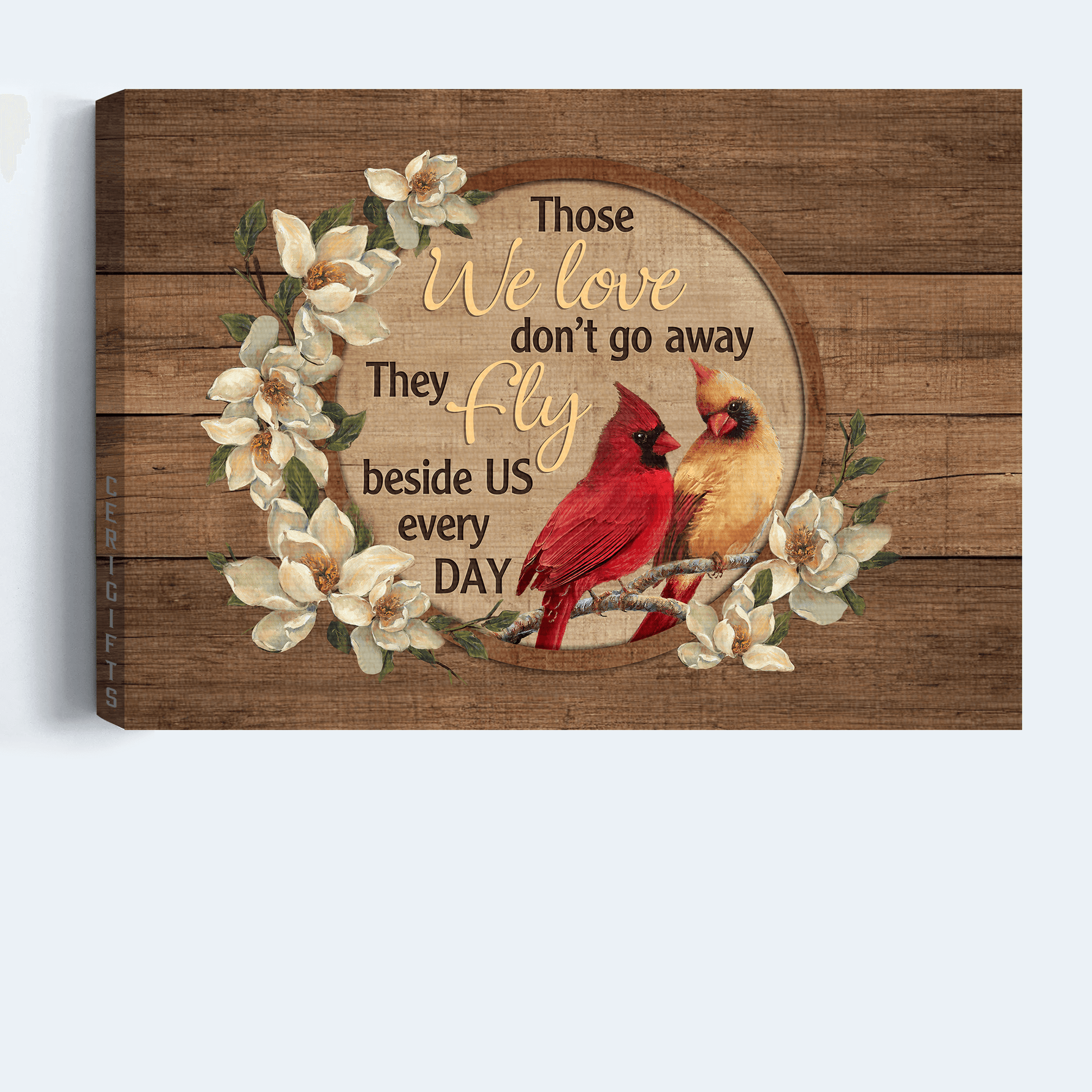 Memorial Premium Wrapped Landscape Canvas - Cardinal Couple, White Flowers, Those We Love Don't Go Away - Heaven Gift For Members Family - Amzanimalsgift