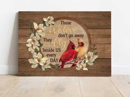 Memorial Premium Wrapped Landscape Canvas - Cardinal Couple, White Flowers, Those We Love Don't Go Away - Heaven Gift For Members Family - Amzanimalsgift