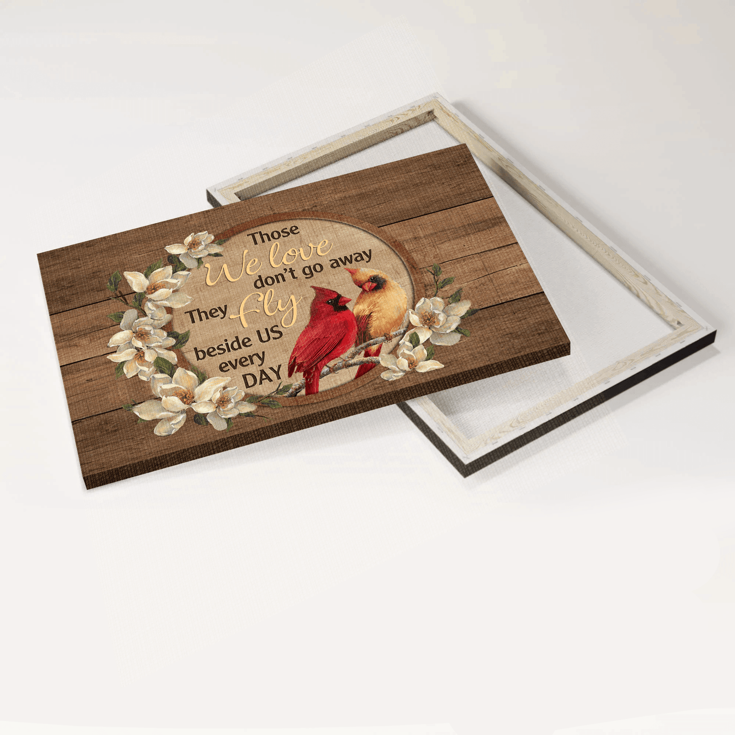 Memorial Premium Wrapped Landscape Canvas - Cardinal Couple, White Flowers, Those We Love Don't Go Away - Heaven Gift For Members Family - Amzanimalsgift