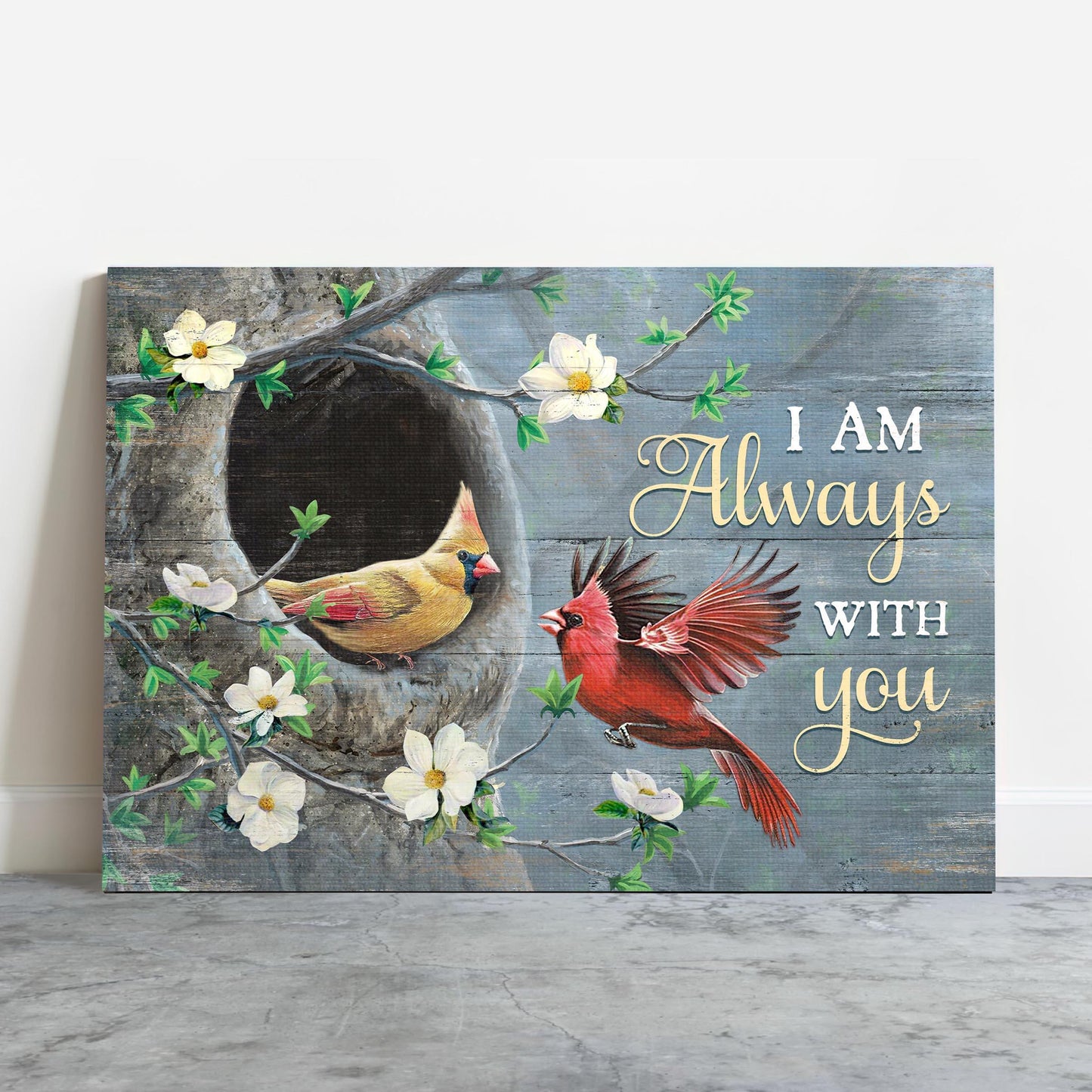 Memorial Premium Wrapped Landscape Canvas - Cardinal Painting, Beautiful Japanese Anemone, I Am Always With You - Heaven Gift For Family Members - Amzanimalsgift