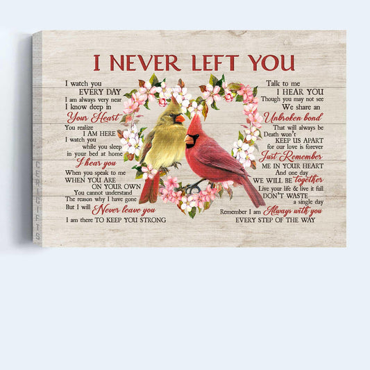 Memorial Premium Wrapped Landscape Canvas - Flower heart, Watercolor cardinal canvas, I never left you - Heaven Gifts for members family - Amzanimalsgift