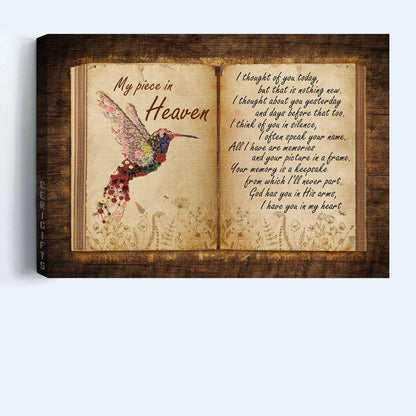 Memorial Premium Wrapped Landscape Canvas - Flower Hummingbird, Antique Book, Old Letter, My Piece In Heaven - Heaven Gifts For Members Family - Amzanimalsgift
