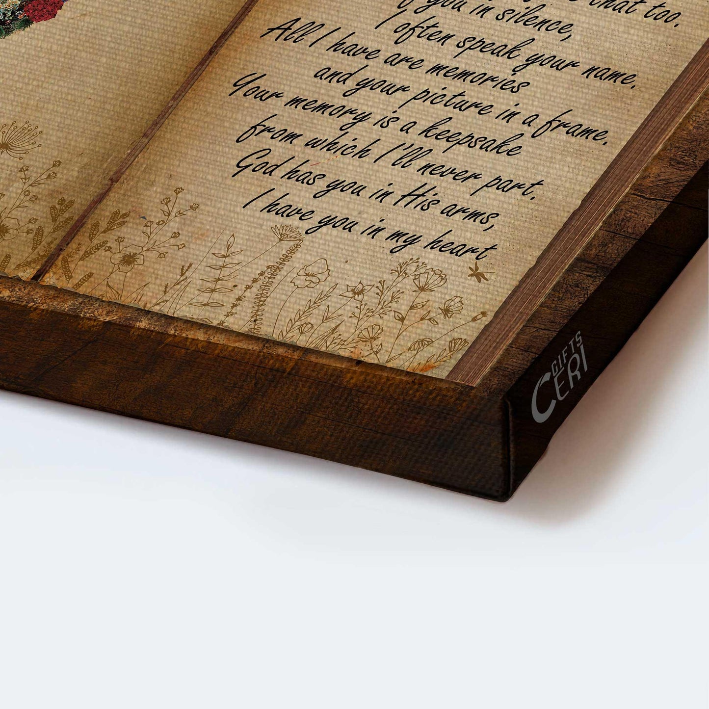 Memorial Premium Wrapped Landscape Canvas - Flower Hummingbird, Antique Book, Old Letter, My Piece In Heaven - Heaven Gifts For Members Family - Amzanimalsgift