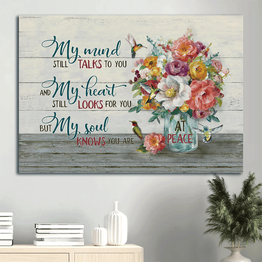 Memorial Premium Wrapped Landscape Canvas - Flower in mason jar, My mind still talks to you - Heaven Gifts for members family - Amzanimalsgift