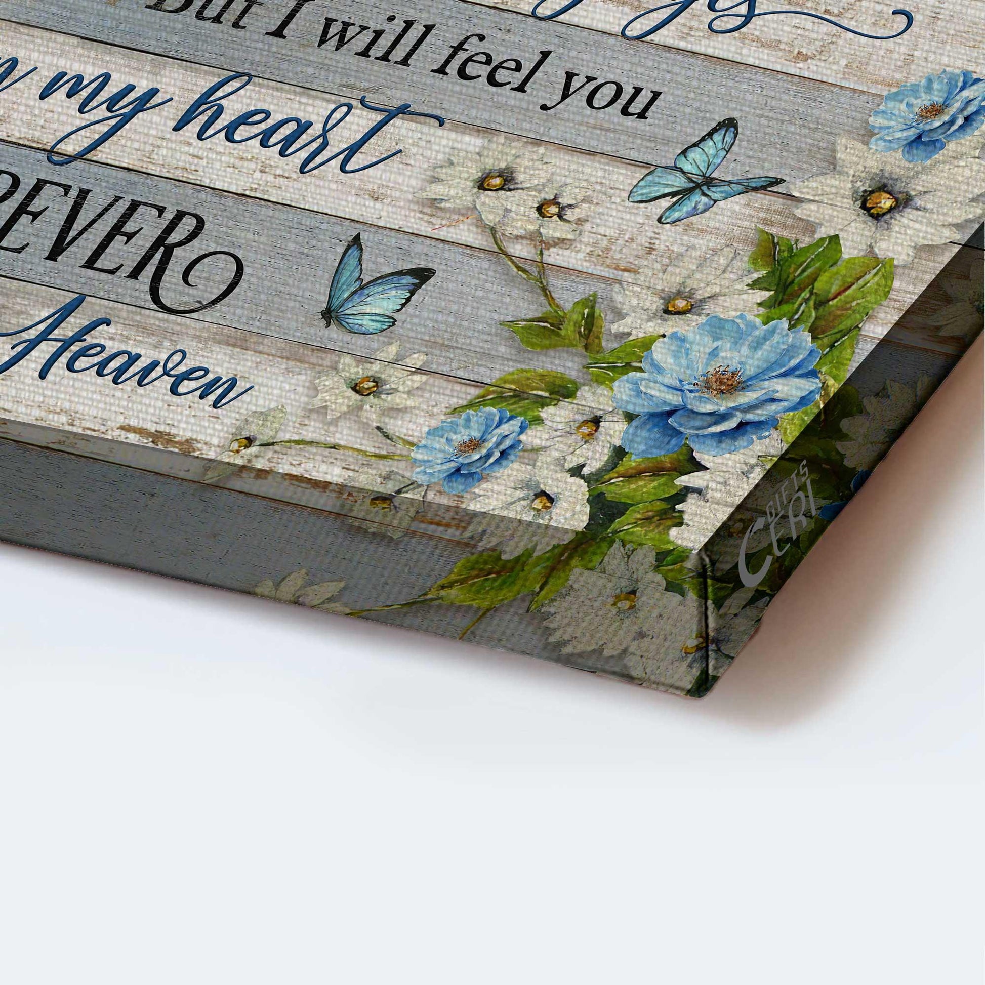 Memorial Premium Wrapped Landscape Canvas - Flower painting, Blue butterfly, I will feel you in my heart forever - Heaven Gifts for members family - Amzanimalsgift