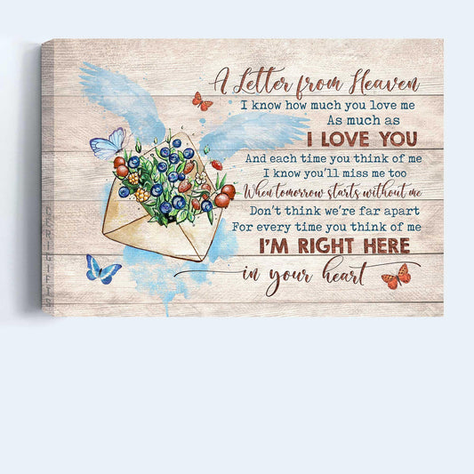 Memorial Premium Wrapped Landscape Canvas - Flower painting, Butterfly canvas, Letter from heaven - Heaven Gifts for members family - Amzanimalsgift
