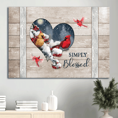 Memorial Premium Wrapped Landscape Canvas - Frozen cranberry, Cardinal drawing, Beautiful night, Simply blessed - Heaven Gifts for members family - Amzanimalsgift