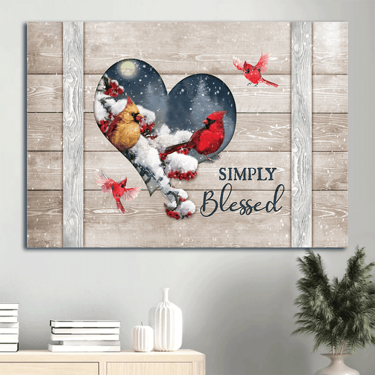 Memorial Premium Wrapped Landscape Canvas - Frozen cranberry, Cardinal drawing, Beautiful night, Simply blessed - Heaven Gifts for members family - Amzanimalsgift