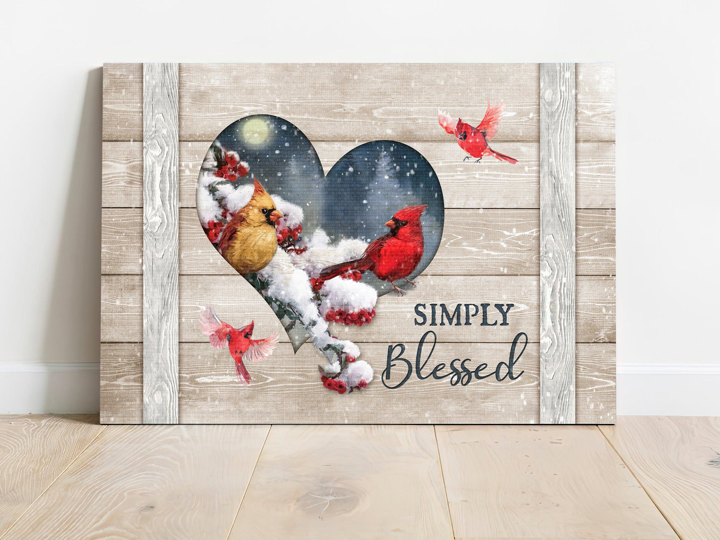 Memorial Premium Wrapped Landscape Canvas - Frozen cranberry, Cardinal drawing, Beautiful night, Simply blessed - Heaven Gifts for members family - Amzanimalsgift