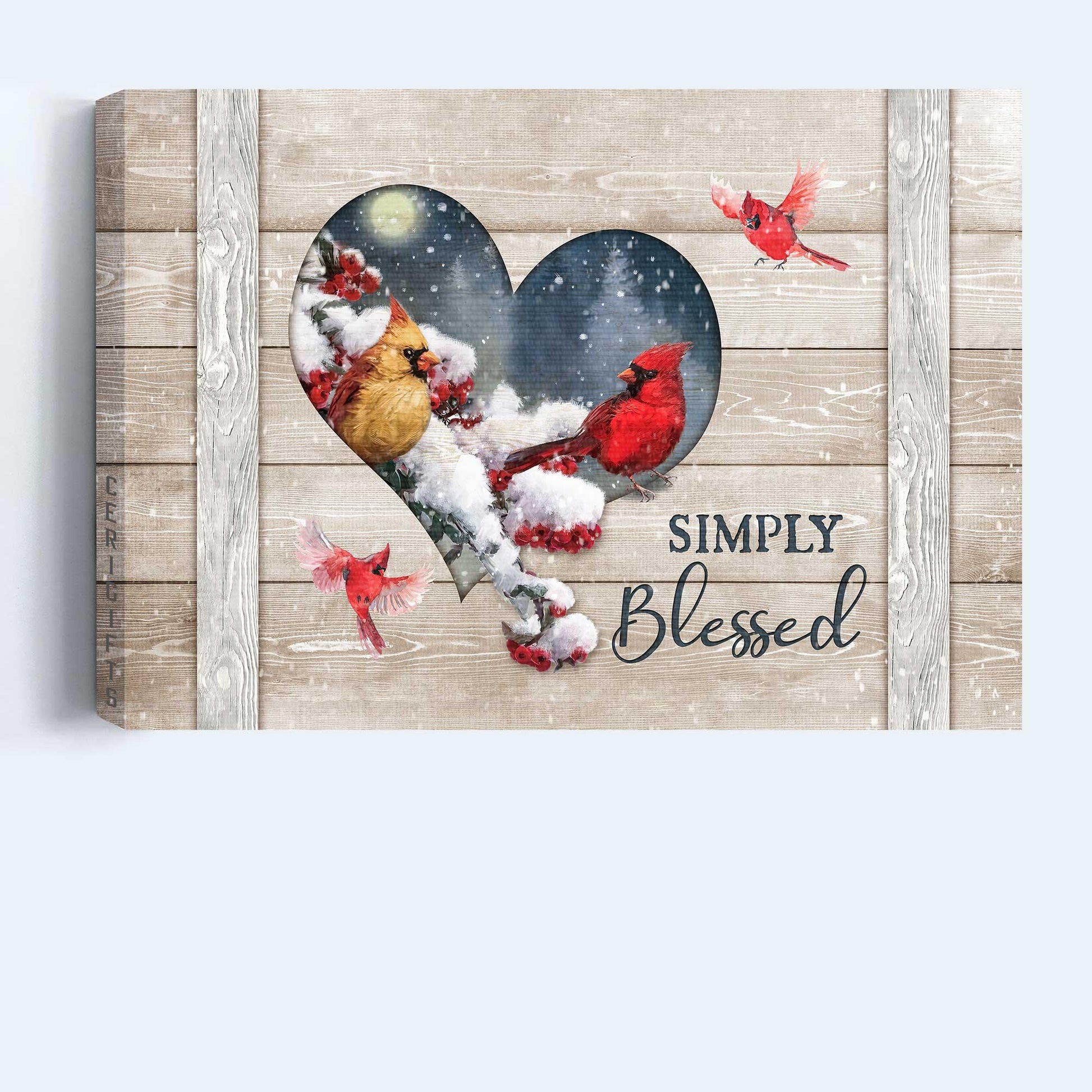 Memorial Premium Wrapped Landscape Canvas - Frozen cranberry, Cardinal drawing, Beautiful night, Simply blessed - Heaven Gifts for members family - Amzanimalsgift