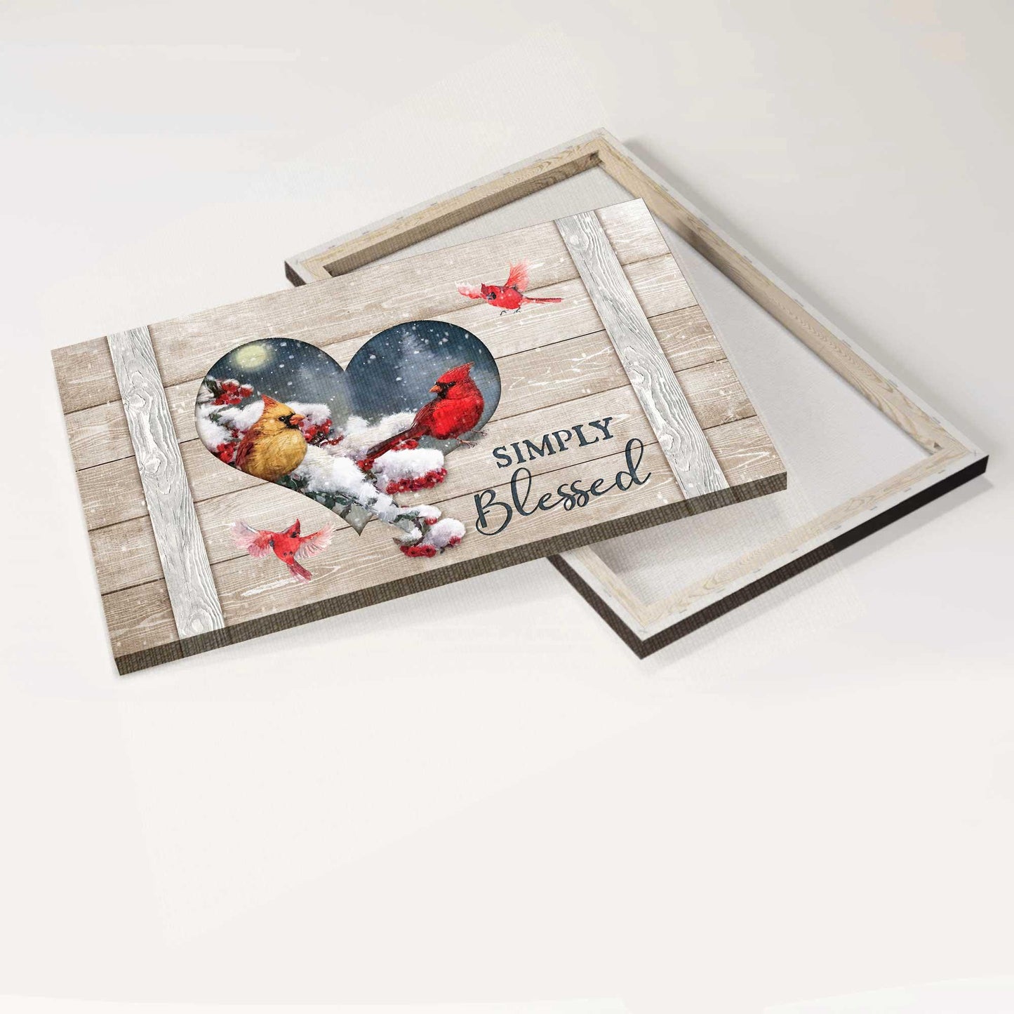 Memorial Premium Wrapped Landscape Canvas - Frozen cranberry, Cardinal drawing, Beautiful night, Simply blessed - Heaven Gifts for members family - Amzanimalsgift