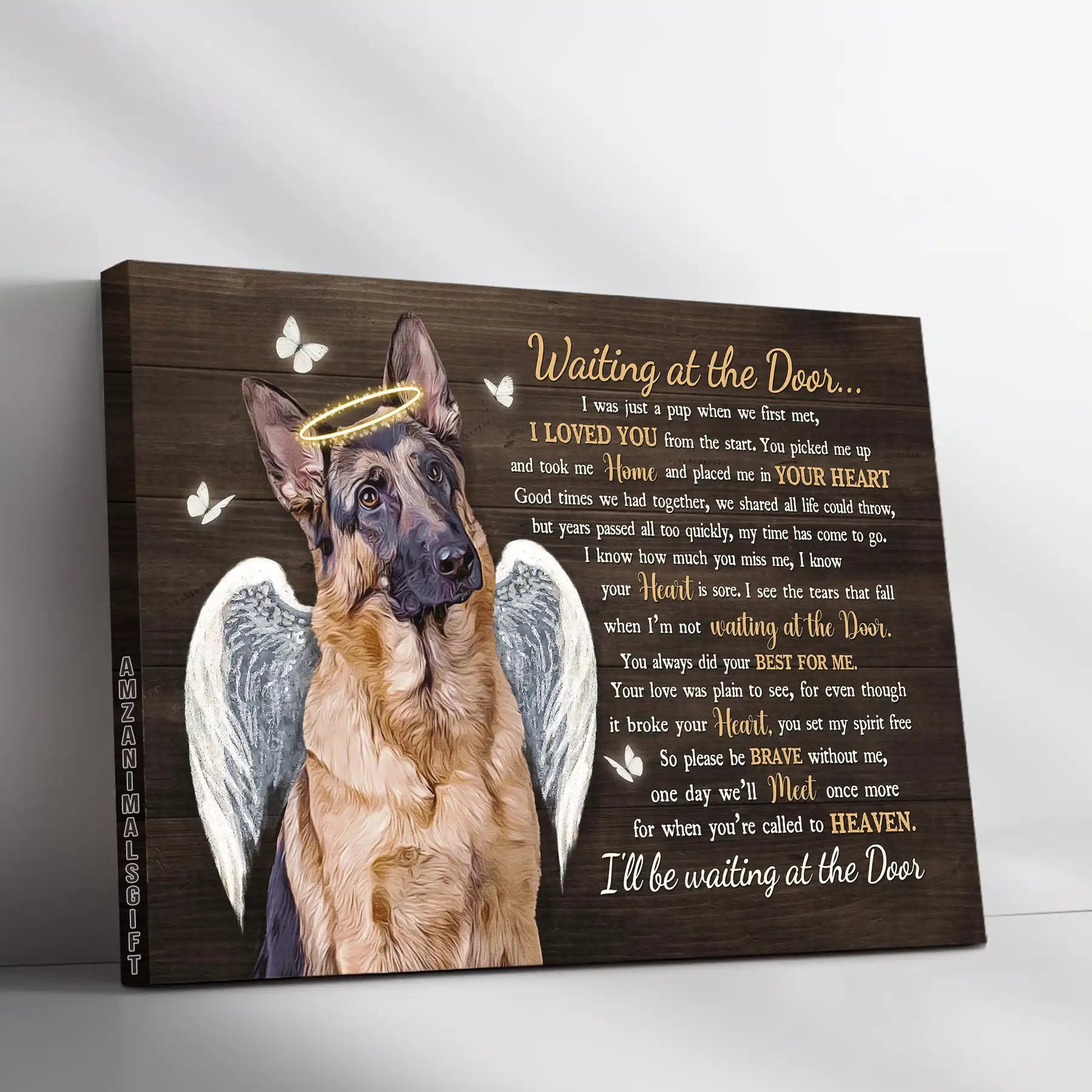 Memorial Premium Wrapped Landscape Canvas - German Shepherd Dog, Angel Wreath, Waiting At The Door - Heaven Gifts For Dog Lovers, Members Family - Amzanimalsgift