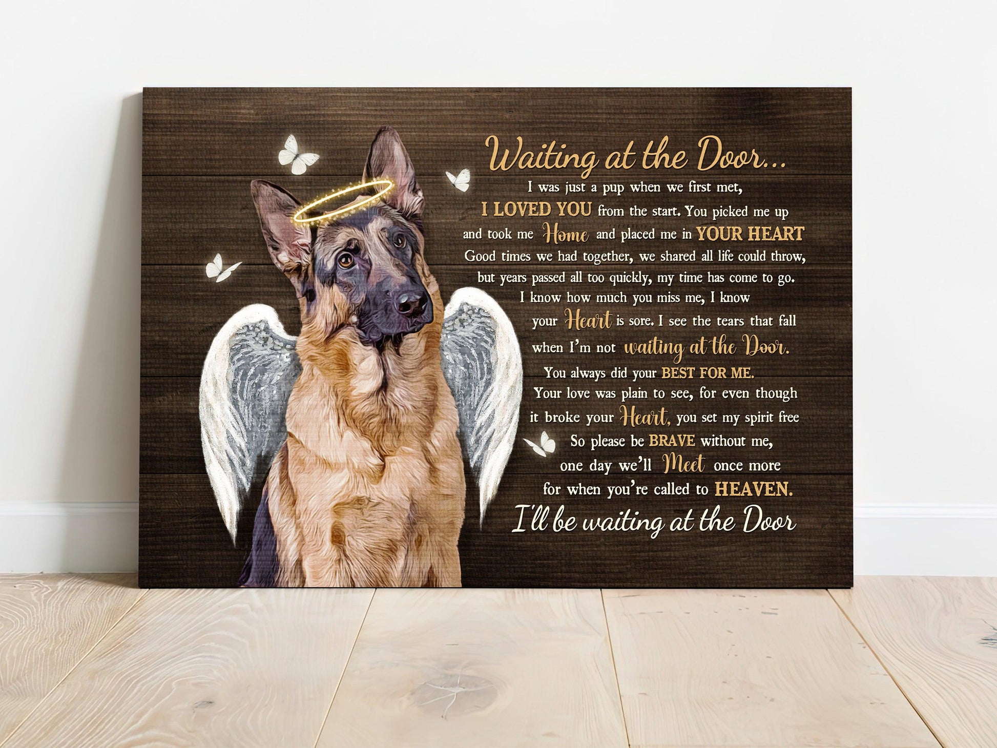 Memorial Premium Wrapped Landscape Canvas - German Shepherd Dog, Angel Wreath, Waiting At The Door - Heaven Gifts For Dog Lovers, Members Family - Amzanimalsgift