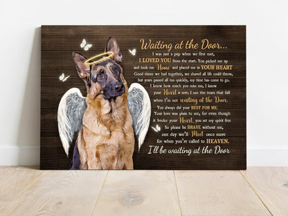 Memorial Premium Wrapped Landscape Canvas - German Shepherd Dog, Angel Wreath, Waiting At The Door - Heaven Gifts For Dog Lovers, Members Family - Amzanimalsgift