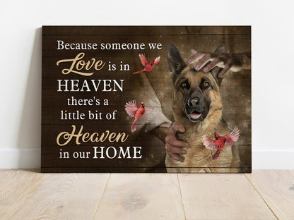 Memorial Premium Wrapped Landscape Canvas - German Shepherd dog, Cardinal, There's a little bit of heaven in our home - Heaven Gifts for members family - Amzanimalsgift