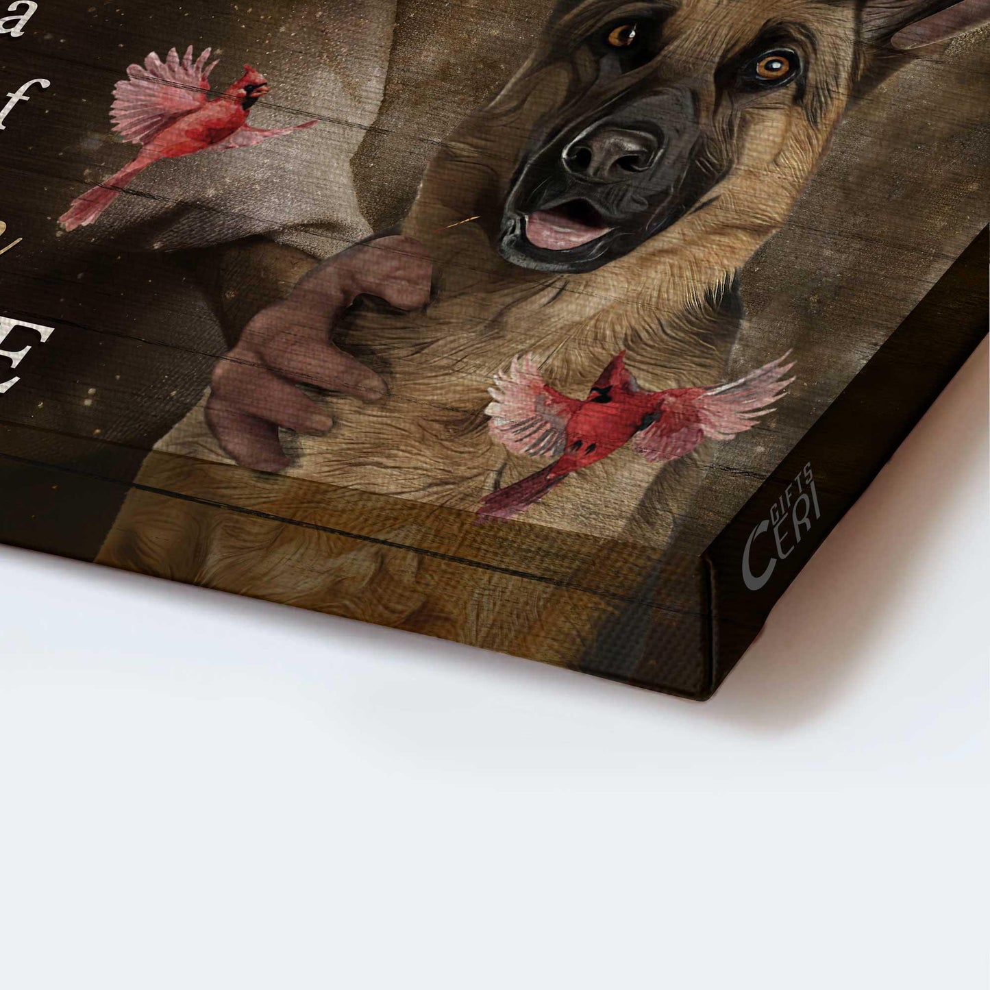 Memorial Premium Wrapped Landscape Canvas - German Shepherd dog, Cardinal, There's a little bit of heaven in our home - Heaven Gifts for members family - Amzanimalsgift