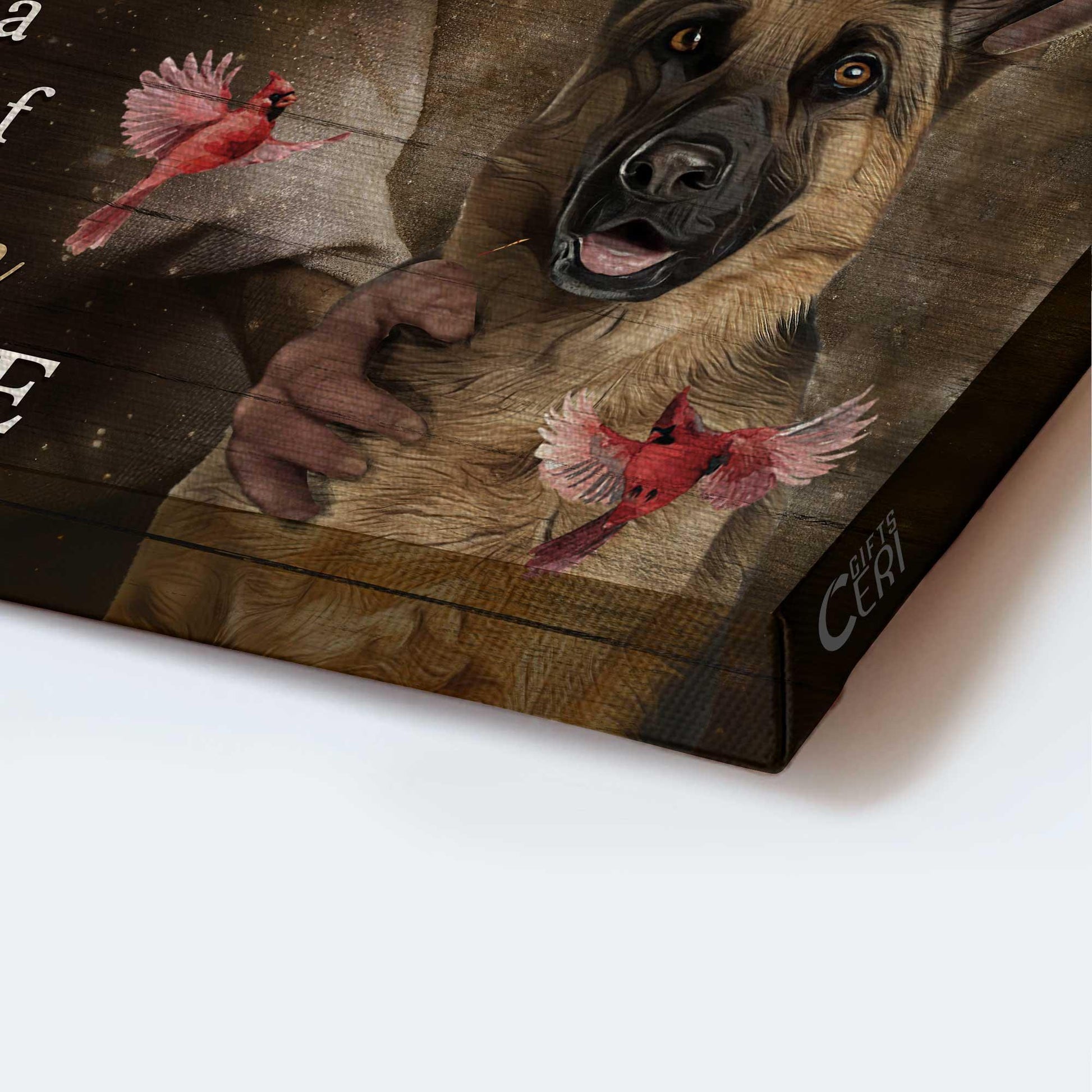 Memorial Premium Wrapped Landscape Canvas - German Shepherd dog, Cardinal, There's a little bit of heaven in our home - Heaven Gifts for members family - Amzanimalsgift