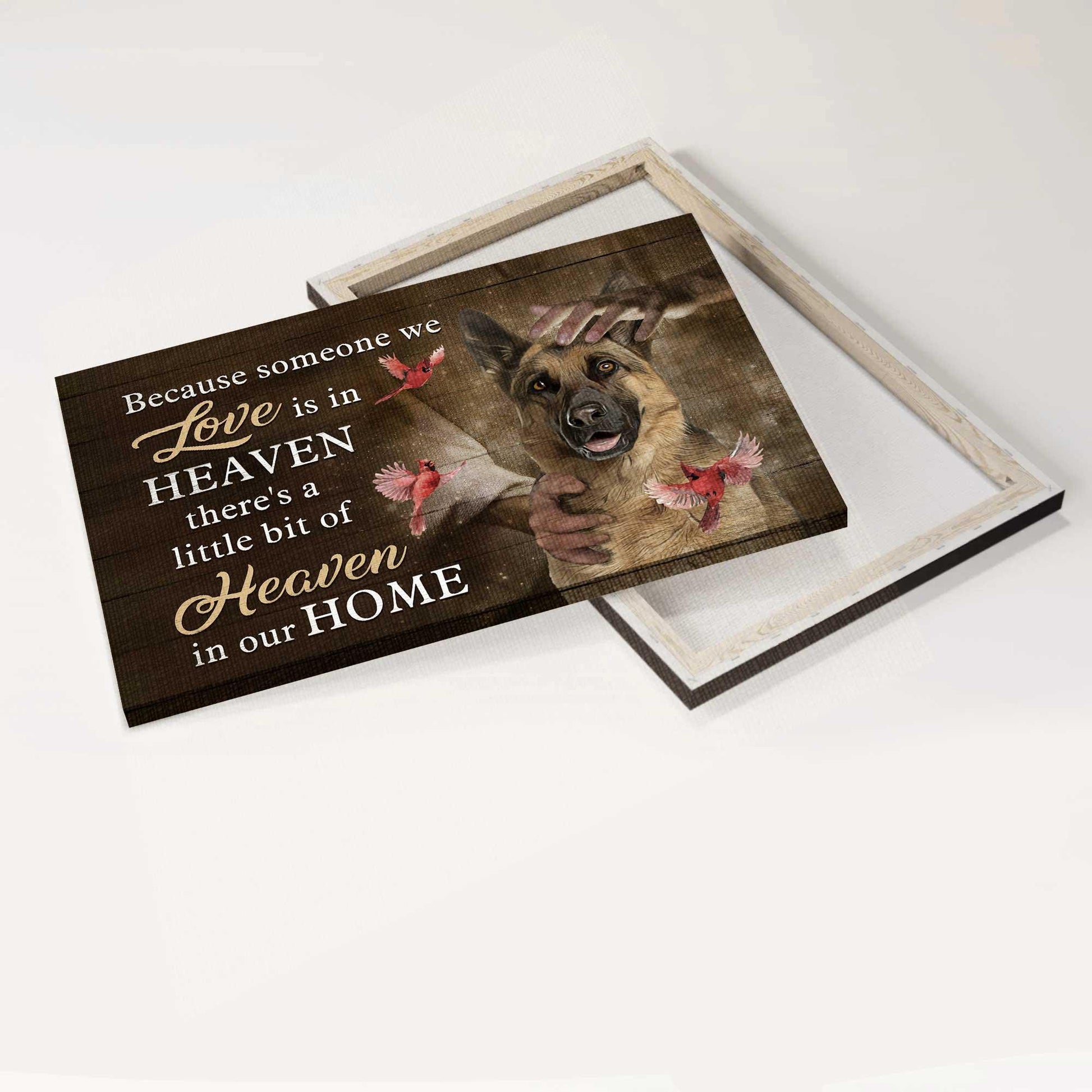 Memorial Premium Wrapped Landscape Canvas - German Shepherd dog, Cardinal, There's a little bit of heaven in our home - Heaven Gifts for members family - Amzanimalsgift