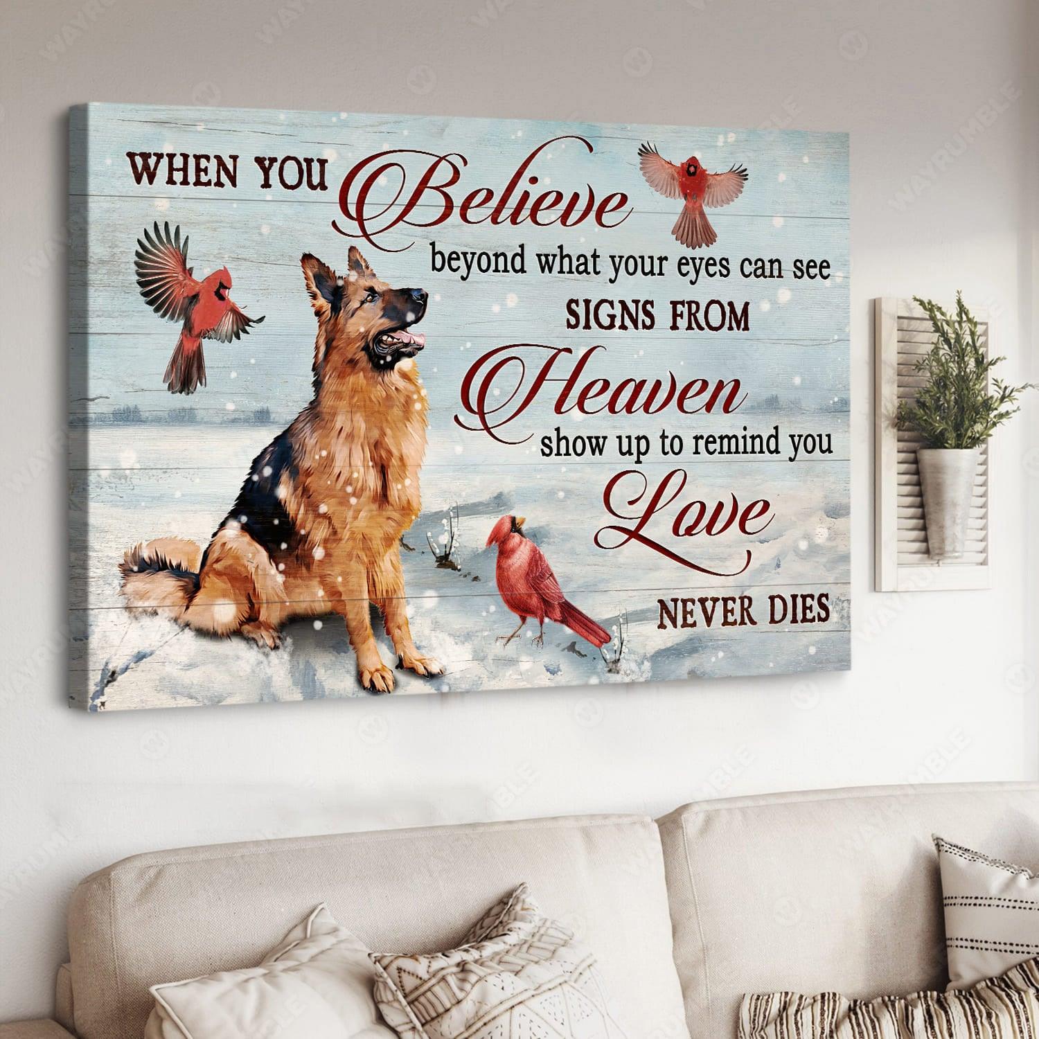 Memorial Premium Wrapped Landscape Canvas - German shepherd Dog, Red Cardinal, Snow, Signs From Heaven - Heaven Gifts For German Shepherd Lovers - Amzanimalsgift