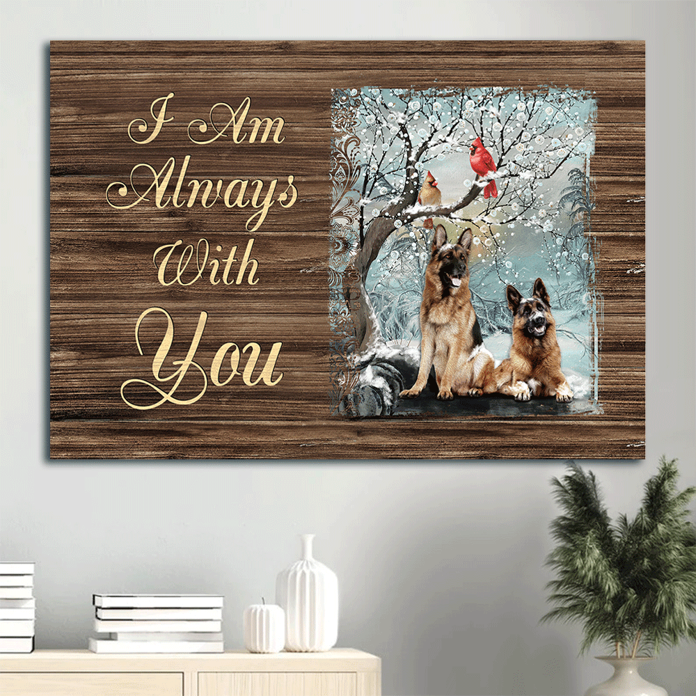 Memorial Premium Wrapped Landscape Canvas - German shepherd dogs, Snow forest, Cute cardinal, I am always with you - Heaven Gifts for members family - Amzanimalsgift