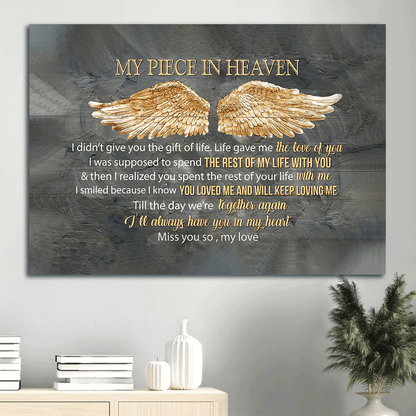 Memorial Premium Wrapped Landscape Canvas - Golden wings, My piece in heaven - Heaven Gifts for members family - Amzanimalsgift