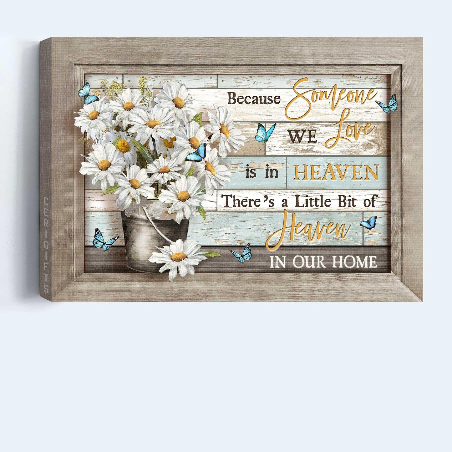 Memorial Premium Wrapped Landscape Canvas - Heaven, Daisy, Butterfly canvas, There's a little bit of heaven in our home - Gifts for members family - Amzanimalsgift