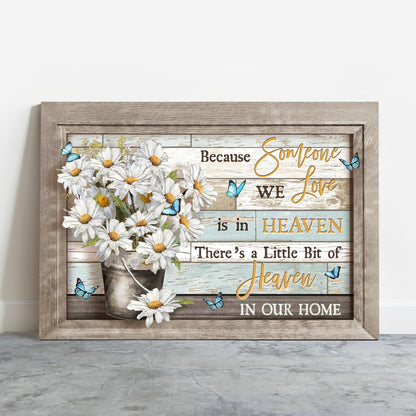 Memorial Premium Wrapped Landscape Canvas - Heaven, Daisy, Butterfly canvas, There's a little bit of heaven in our home - Gifts for members family - Amzanimalsgift