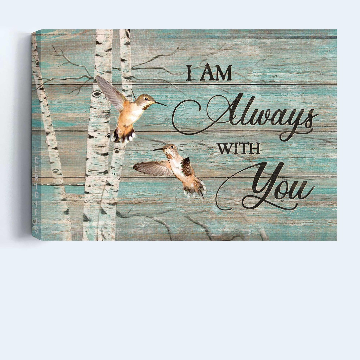 Memorial Premium Wrapped Landscape Canvas - Hummingbird drawing, Blue background, Oldest tree, I am always with you -Heaven Gifts for members family - Amzanimalsgift