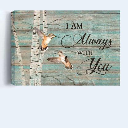 Memorial Premium Wrapped Landscape Canvas - Hummingbird drawing, Blue background, Oldest tree, I am always with you -Heaven Gifts for members family - Amzanimalsgift