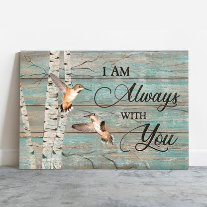 Memorial Premium Wrapped Landscape Canvas - Hummingbird drawing, Blue background, Oldest tree, I am always with you -Heaven Gifts for members family - Amzanimalsgift