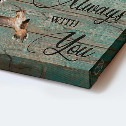 Memorial Premium Wrapped Landscape Canvas - Hummingbird drawing, Blue background, Oldest tree, I am always with you -Heaven Gifts for members family - Amzanimalsgift