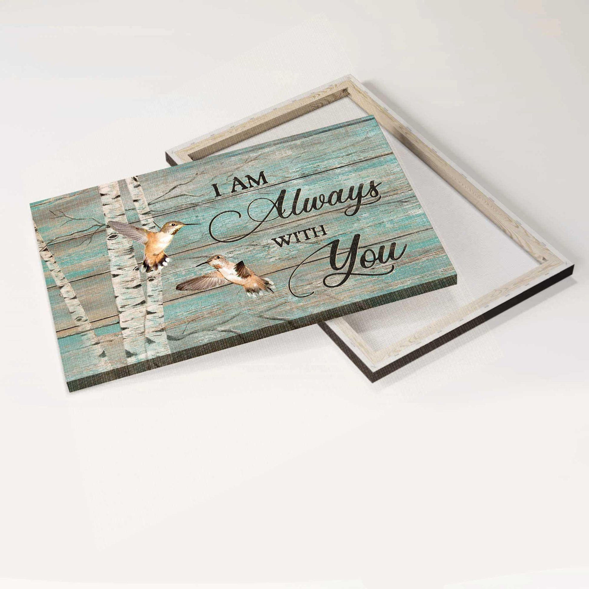 Memorial Premium Wrapped Landscape Canvas - Hummingbird drawing, Blue background, Oldest tree, I am always with you -Heaven Gifts for members family - Amzanimalsgift