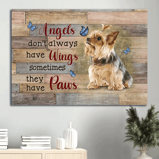 Memorial Premium Wrapped Landscape Canvas - Little Yorkshire Terrier, Blue butterfly, Angels don't always have wings - Heaven Gifts for members family - Amzanimalsgift