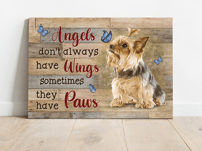 Memorial Premium Wrapped Landscape Canvas - Little Yorkshire Terrier, Blue butterfly, Angels don't always have wings - Heaven Gifts for members family - Amzanimalsgift