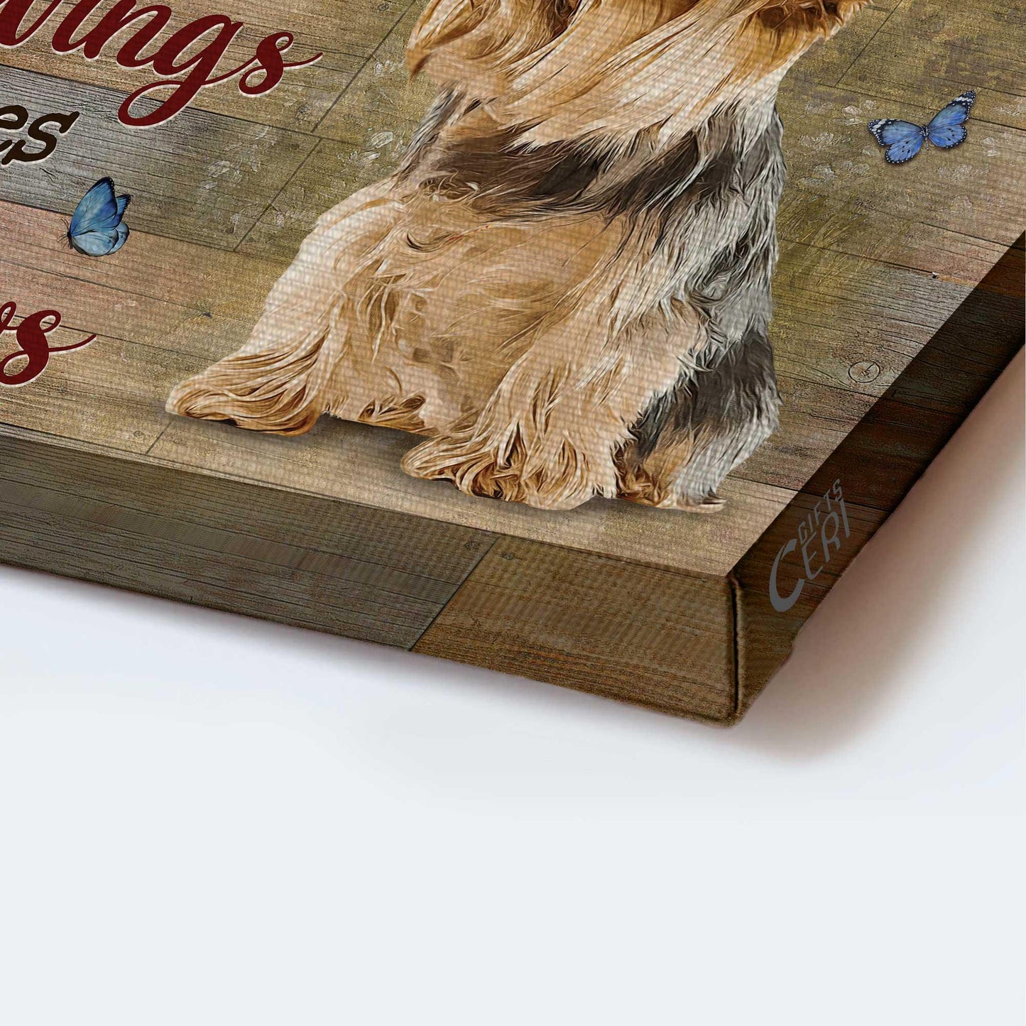 Memorial Premium Wrapped Landscape Canvas - Little Yorkshire Terrier, Blue butterfly, Angels don't always have wings - Heaven Gifts for members family - Amzanimalsgift