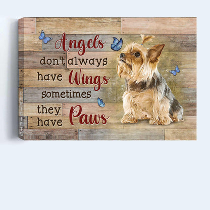 Memorial Premium Wrapped Landscape Canvas - Little Yorkshire Terrier, Blue butterfly, Angels don't always have wings - Heaven Gifts for members family - Amzanimalsgift