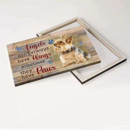 Memorial Premium Wrapped Landscape Canvas - Little Yorkshire Terrier, Blue butterfly, Angels don't always have wings - Heaven Gifts for members family - Amzanimalsgift