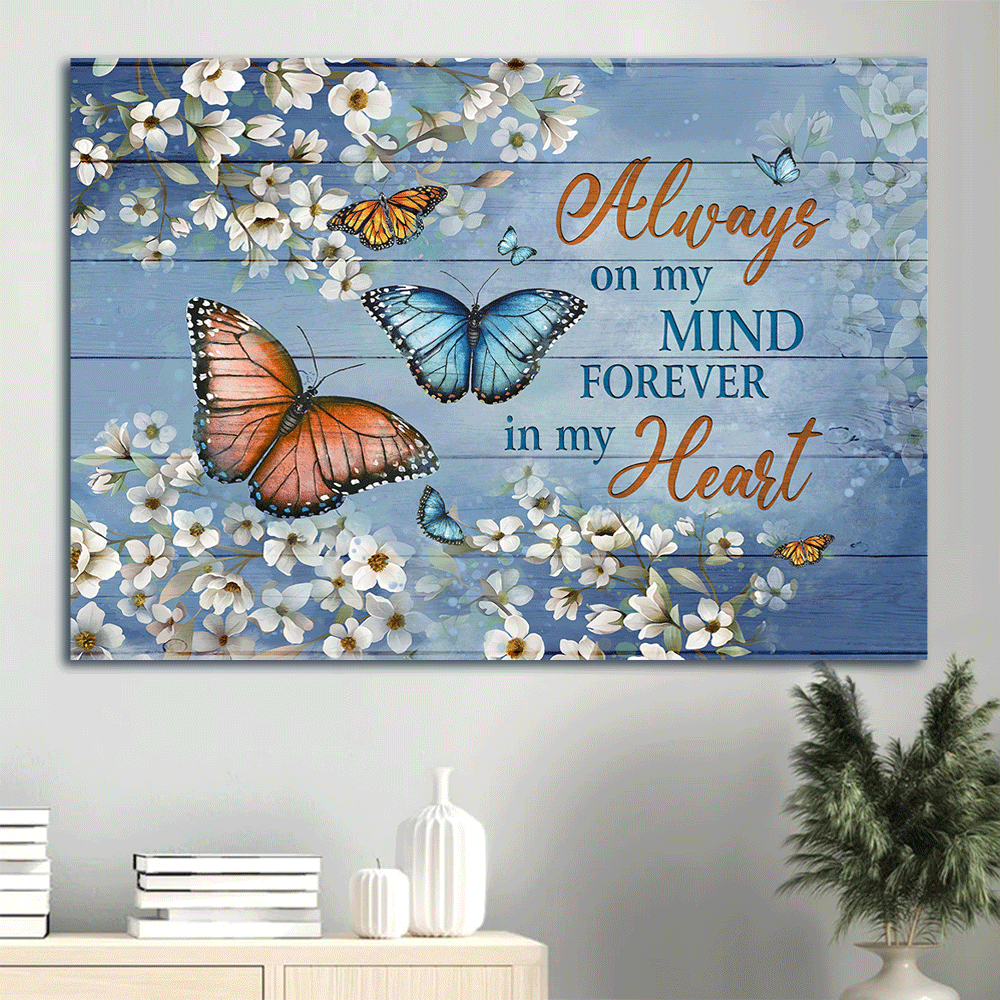 Memorial Premium Wrapped Landscape Canvas - Monarch Butterfly, Jasmine Flower painting, Always On My Mind - Heaven Gifts For Members Family - Amzanimalsgift