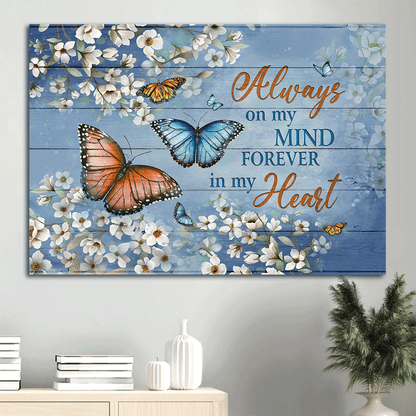 Memorial Premium Wrapped Landscape Canvas - Monarch Butterfly, Jasmine Flower painting, Always On My Mind - Heaven Gifts For Members Family - Amzanimalsgift