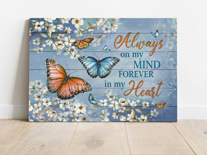 Memorial Premium Wrapped Landscape Canvas - Monarch Butterfly, Jasmine Flower painting, Always On My Mind - Heaven Gifts For Members Family - Amzanimalsgift