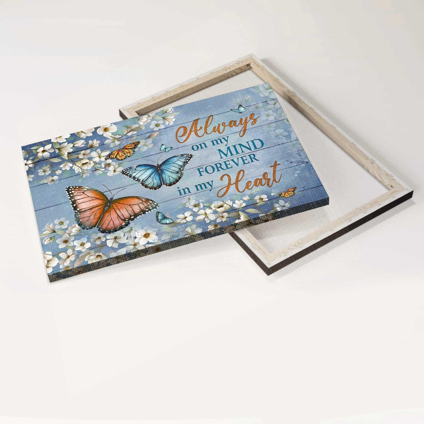 Memorial Premium Wrapped Landscape Canvas - Monarch Butterfly, Jasmine Flower painting, Always On My Mind - Heaven Gifts For Members Family - Amzanimalsgift