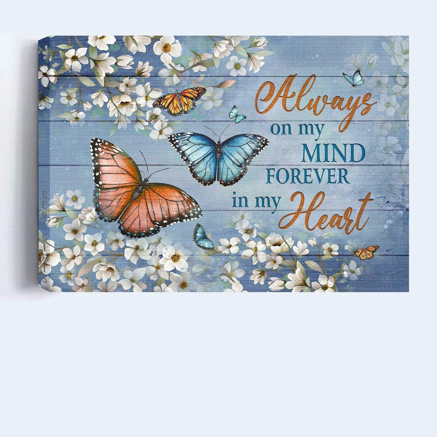 Memorial Premium Wrapped Landscape Canvas - Monarch Butterfly, Jasmine Flower painting, Always On My Mind - Heaven Gifts For Members Family - Amzanimalsgift