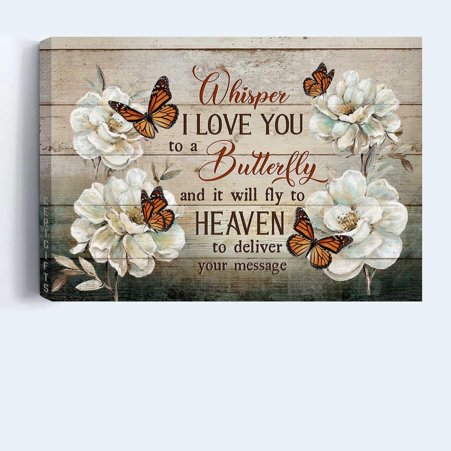 Memorial Premium Wrapped Landscape Canvas - Pretty Camellia, Monarch Butterfly, Whisper I Love You To A Butterfly - Heaven Gift For Members Family - Amzanimalsgift