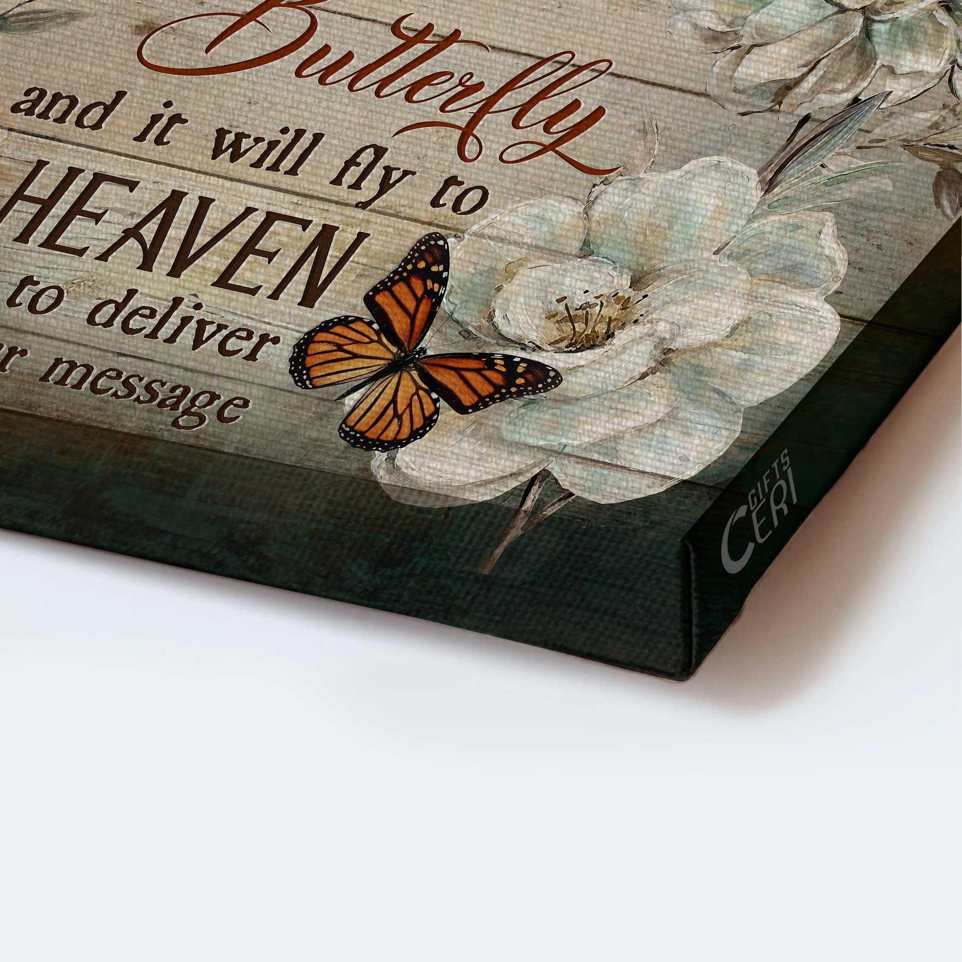 Memorial Premium Wrapped Landscape Canvas - Pretty Camellia, Monarch Butterfly, Whisper I Love You To A Butterfly - Heaven Gift For Members Family - Amzanimalsgift