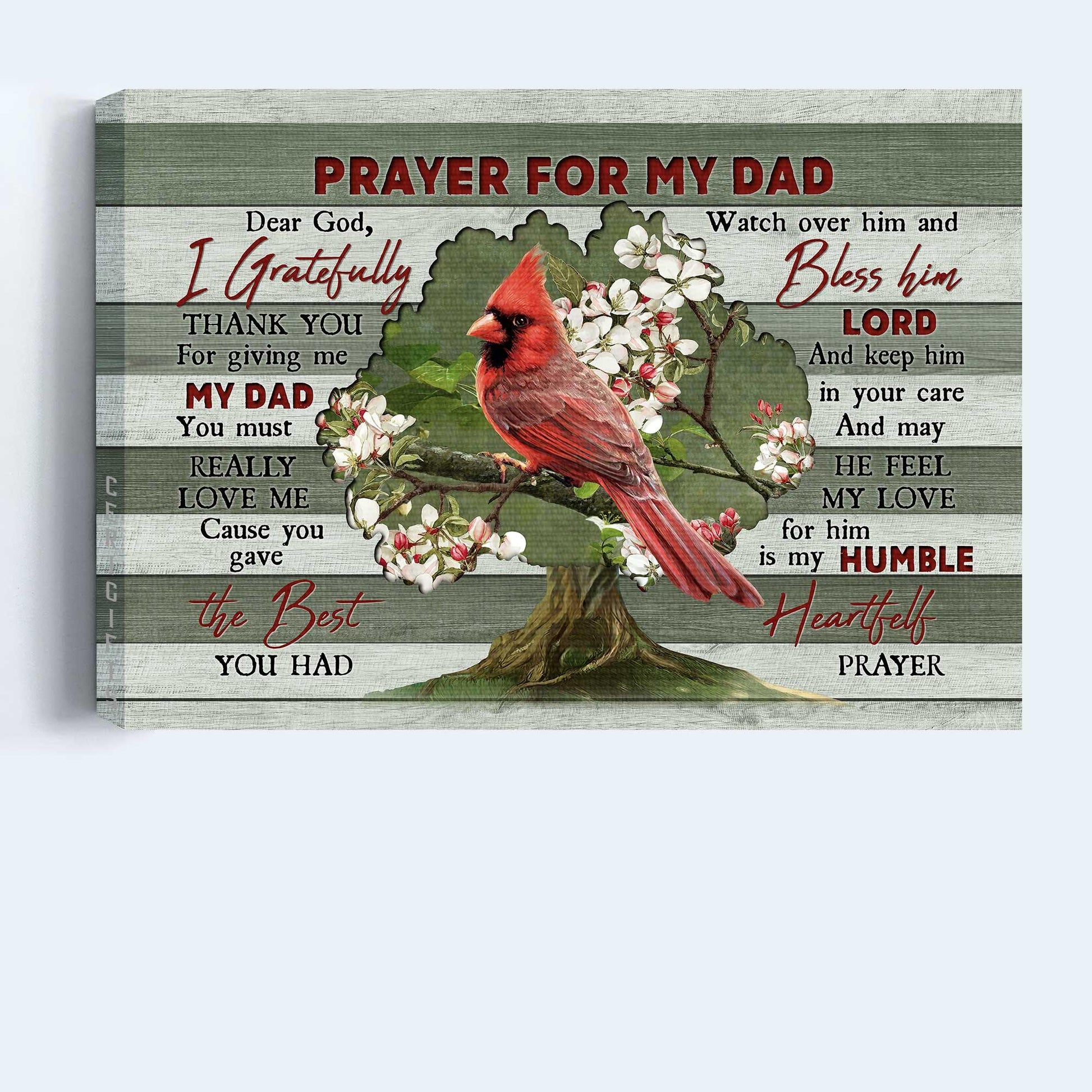 Memorial Premium Wrapped Landscape Canvas- Red Cardinal, Bleeding Heart Vine, Prayer For My Dad- Heaven Gift For Dad, Members Family - Amzanimalsgift