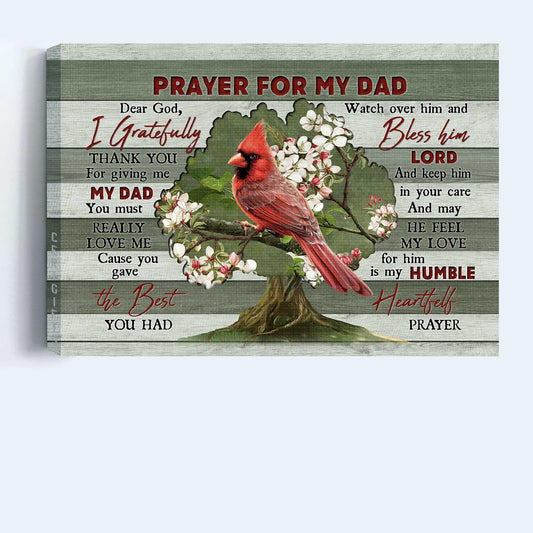 Memorial Premium Wrapped Landscape Canvas- Red Cardinal, Bleeding Heart Vine, Prayer For My Dad- Heaven Gift For Dad, Members Family - Amzanimalsgift