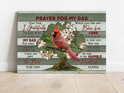 Memorial Premium Wrapped Landscape Canvas- Red Cardinal, Bleeding Heart Vine, Prayer For My Dad- Heaven Gift For Dad, Members Family - Amzanimalsgift